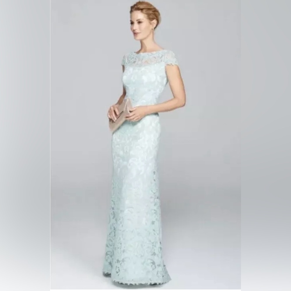 Tadashi Shoji Corded Adena Mint Green Lace Formal Long Dress Bridesmaid Sz 2